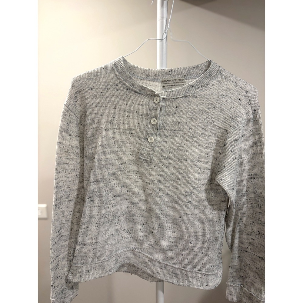Whimsigoth Grunge Marled Grey Cropped Thermal Henley Top M Urban Outfitters